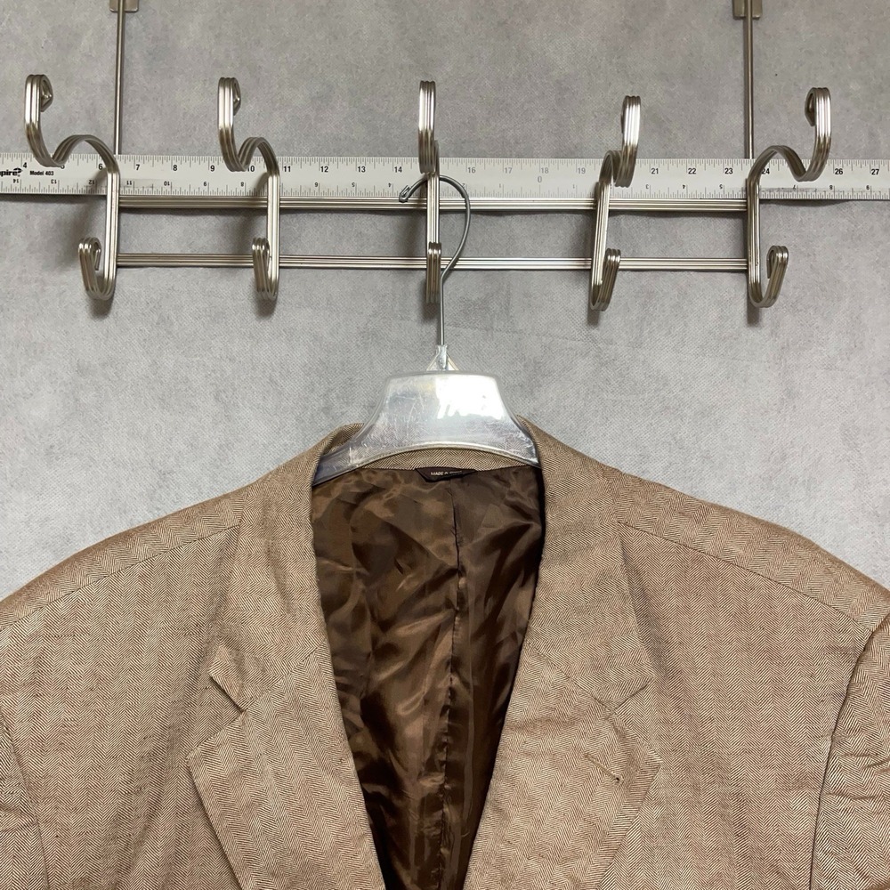 Oak Hill Blazer Men 56R Beige Herringbone Linen Blend 2B Flannel Career DXL Luxe